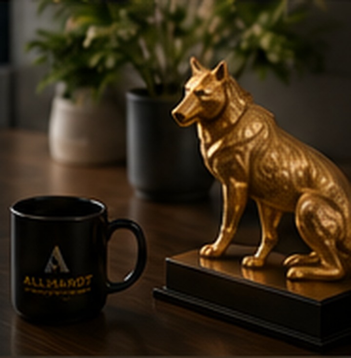 Gold wolf sculpture in a professional office